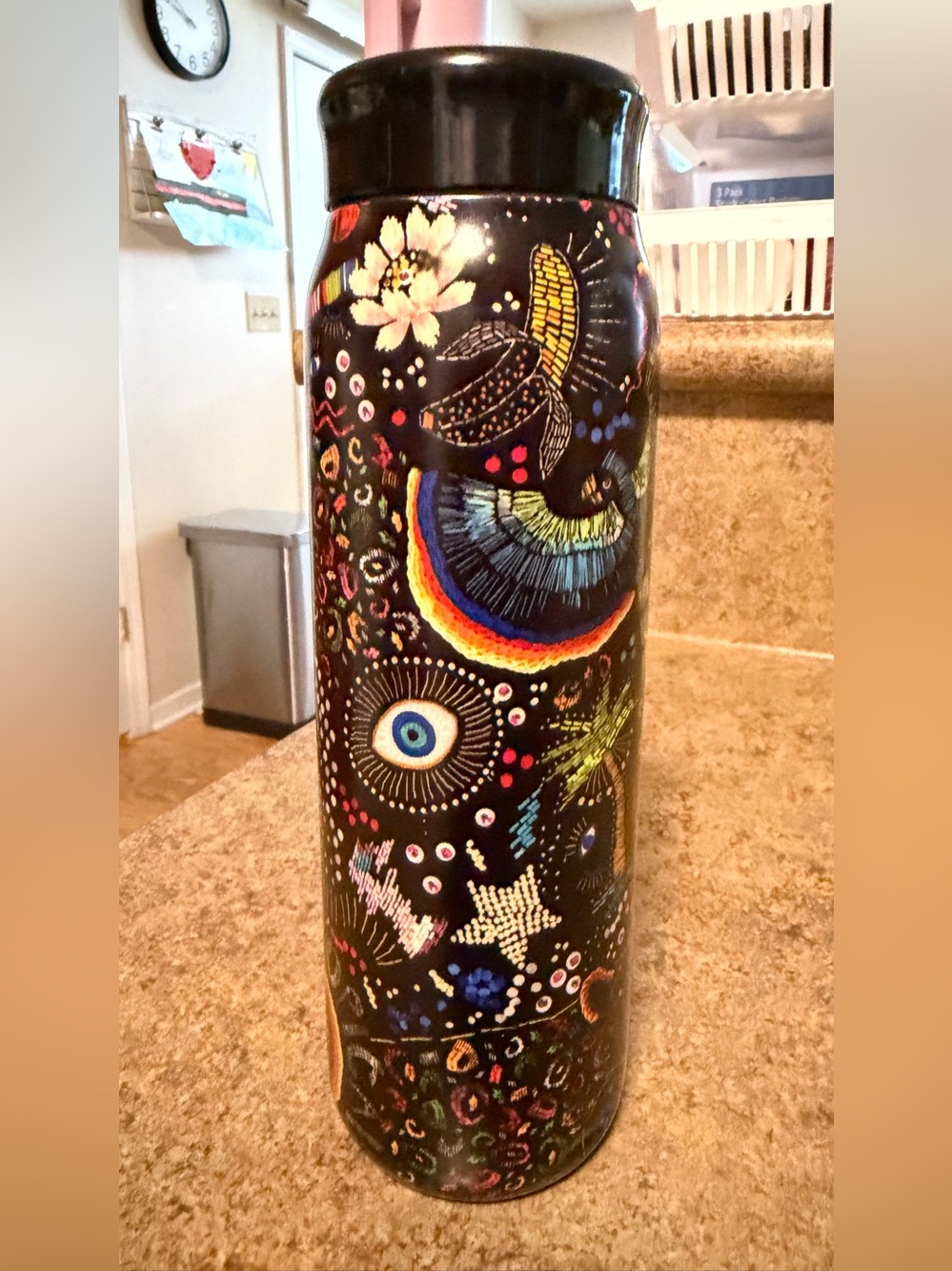 Starbucks Black Water Bottle with Colorful Cosmic Print
